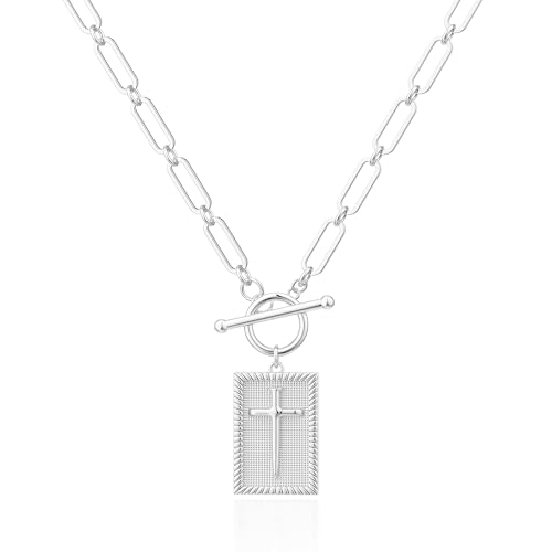 Robaice 14K Gold Plated Toggle Cross Necklace for Women - color: A Silver Cross Necklace