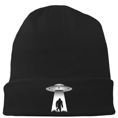 Black Flexible Classic Adult Beanie Cap for Men Women - Warm Knitted Hat for Winter, Chemo Cap Headwear - color: Ufo