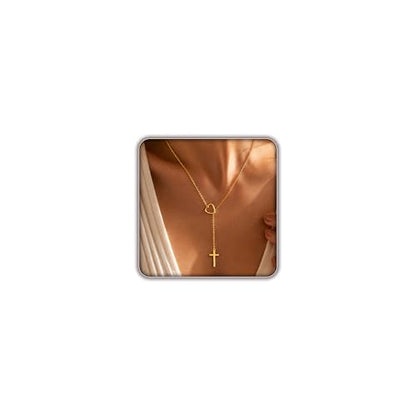 Cross Necklace for Women, Dainty 14K Gold Plated Cross Pendant Simple Long Necklaces for Women, Christian Faith Necklace Trendy Gold Jewelry Gifts for Easter - color: fixed gold heart infinity cross necklace