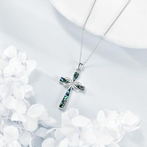 Infinity Cross Necklace S925 Sterling Silver Turquoise/Wooden/Opal/Abalone Cross Pendant Necklaces Christian Jewelry Gifts For Women - style: Abalone Cross