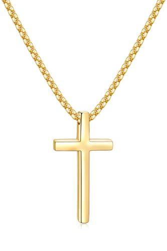 Fiusem Cross Necklace for Men, Stainless Steel Cross Pendant Jewelry Gift - size: 20.0 Inches, style: Small Golden cross: 1.2" * 0.7"