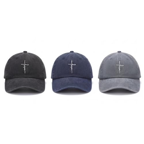 Didaey 3 Pcs Jesus Christian Hats for Women Men Embroidered Religious Baseball Cap Faith Love Hope Cross Hat Unisex Vintage Adjustable Washed Cotton Hat