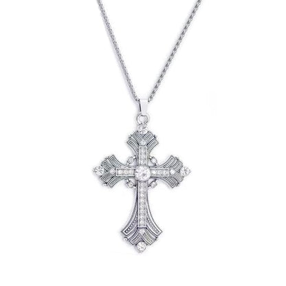 Gold Large Cross Necklace For Women Men Long Zircon Chunky Cross Necklace Retro Gothic Y2K Style Jewelry Statement Surprising Hallowmas Christmas Party Ball Jewelry Accessories Gift - color: silver