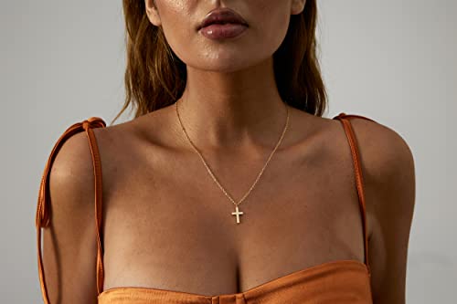 VIROMY Gold Cross Necklace for Women 14K Gold Plated Cute Sidways Cross Pendant Choker Necklaces Simple Trendy Everyday Jewelry for Women - style: Beaded Cross-42CM-Gold