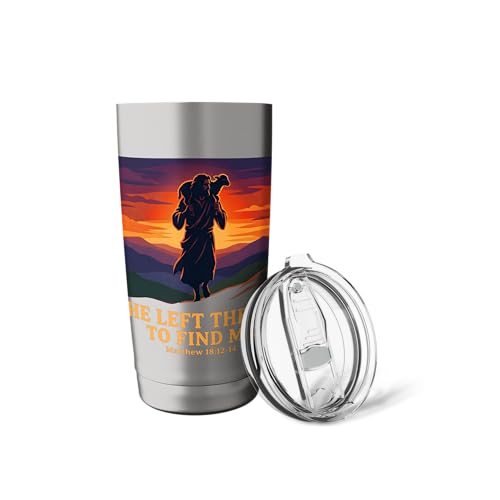 He Left The 99 To Find Me Christian Faith Shepherd Sunset Stainless Steel Insulated Tumbler - color: Brushed Steel