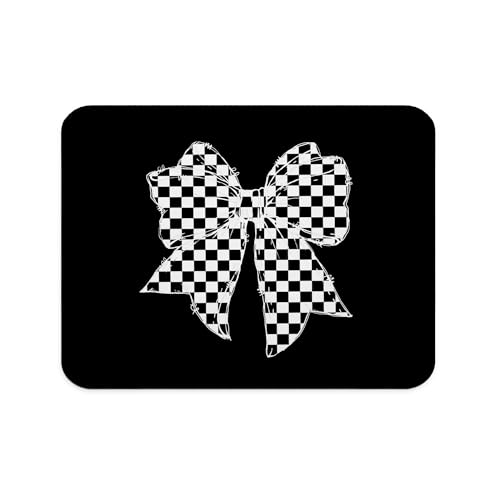 JOQUX Coquette Checkered Bow Mouse Pad, Trendy Preppy Girly Black and White Checkerboard Bowknot Mouse Pad for Home Office Computer Laptop Desk Accessories, 9.5x7.9 Inch - color: Coquette Checkered Bow