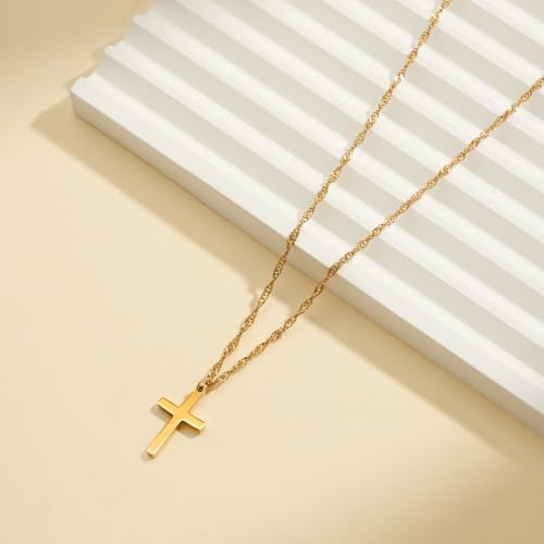 Cross Necklace for Women - Dainty 14K Gold Silver Plated Cross Necklace Choker Jewelry Cute Simple Small Trendy Non Tarnish Waterproof Faith Religious Jewelry Gift for Teenage - style: 09-Cross-Gold