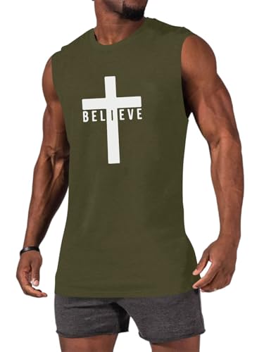 Men's Cotton Graphic Tank Tops Jesus Cross Believe Printed Faith Christian Shirts - color: ##Army Green, size: Small