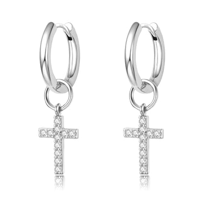 DAILY VIBES Cute Butterfly Star Cross Heart CZ Dangle Earrings for Women - color: Silver Cross CZ