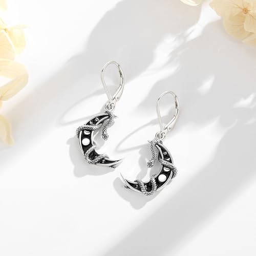 Vito Moonstone Turquoise Drop Earrings for Women, 925 Sterling Silver Hooks - style: Snake