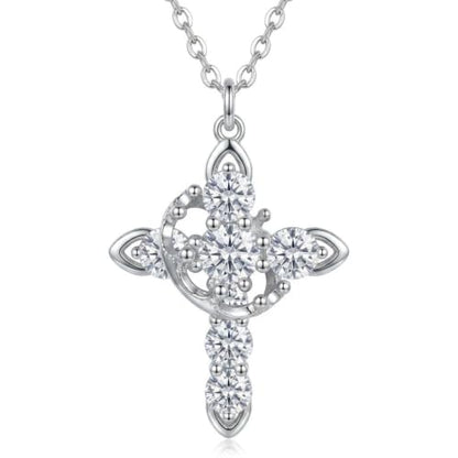 Cross Necklace 18k Gold Plated Christian Faith Jewelry Gift for Women - color: Crown-Silver