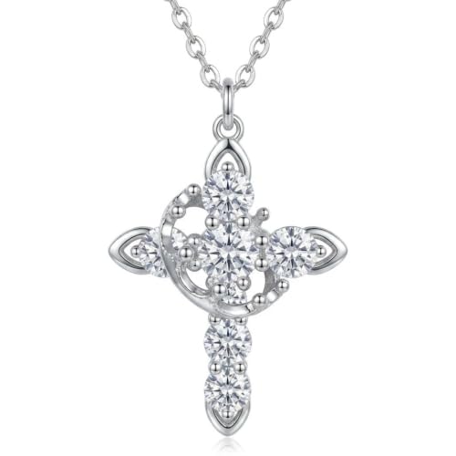 Cross Necklace 18k Gold Plated Christian Faith Jewelry Gift for Women - color: Crown-Silver