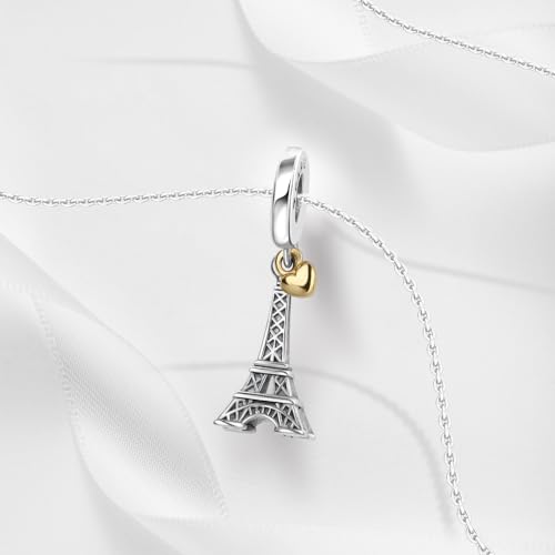 Sport Religious Charm 925 Sterling Silver Pendant,Jewelry Beads Gifts for Women Bracelet&Necklace - color: Eiffel Tower Heart Dangle