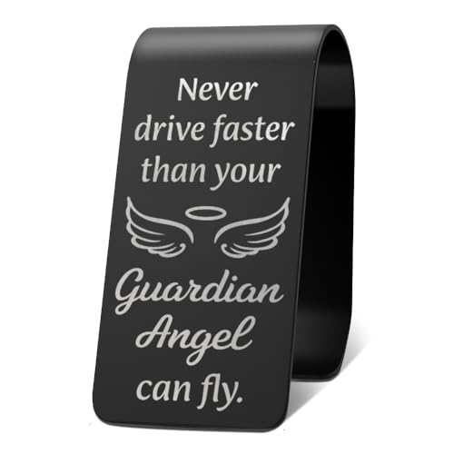 Never Drive Faster Than Your Guradian Angel Visor Clip for Cars - color: black