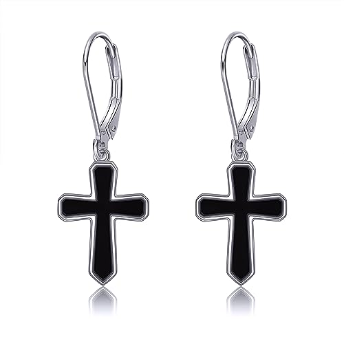 Cross Earrings 925 Sterling Silver Dangle Earring Gifts for Women - style: Black Onyx Cross