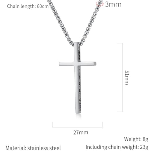 Cross Necklace for Men,Stainless Steel Christian Pendant Jewelry - color: C-silver-60cm chain
