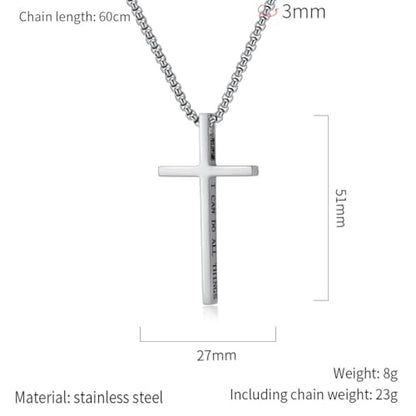 Cross Necklace for Men,Stainless Steel Christian Pendant Jewelry - color: C-silver-60cm chain
