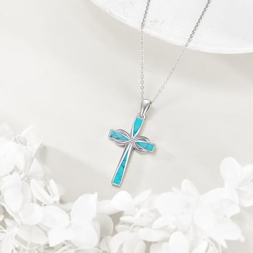 ONEFINITY Cross Necklace 925 Sterling Silver Cross Pendant Religious Jewelry Gifts - style: turquoise