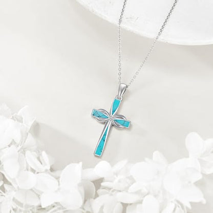 ONEFINITY Cross Necklace 925 Sterling Silver Cross Pendant Religious Jewelry Gifts - style: turquoise