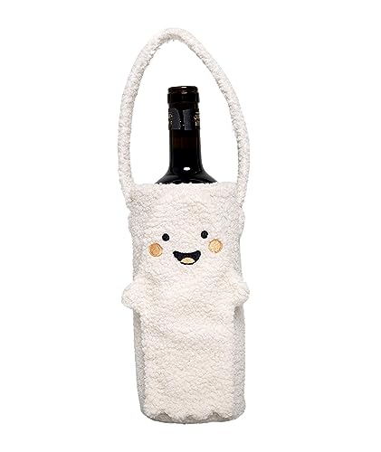 Pearhead Halloween Ghost Sherpa Wine Bottle Bag, White - color: Ghost Sherpa Wine Bag, size: 1-Pack