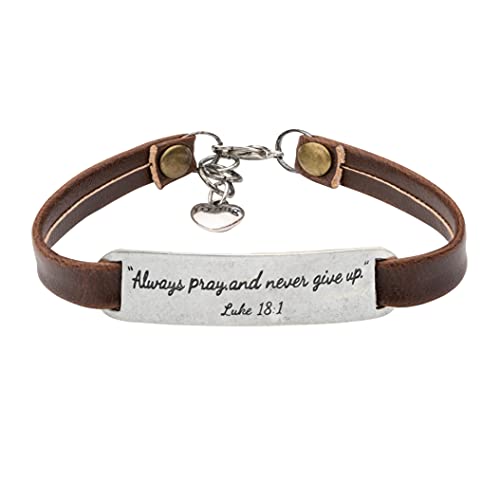 Yiyang Christian Gifts Leather Bracelet for Women Inspirational Faith Bible Verse Religious Jewelry Christmas Birthday Baptism Gift for Women - style: "Always play and never give up" Luke 18:1