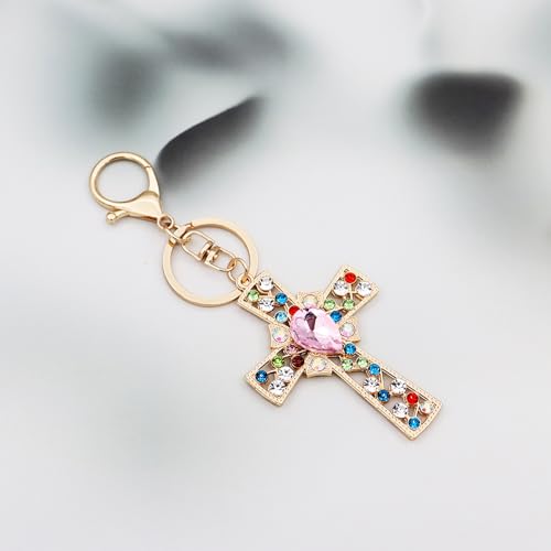TTYY Stylish Rhinestone Cross Keychain - Sparkling Christian Car Key Ring for Women Men,Religious Gift for Purse Backpack Bag - color: Multicolor