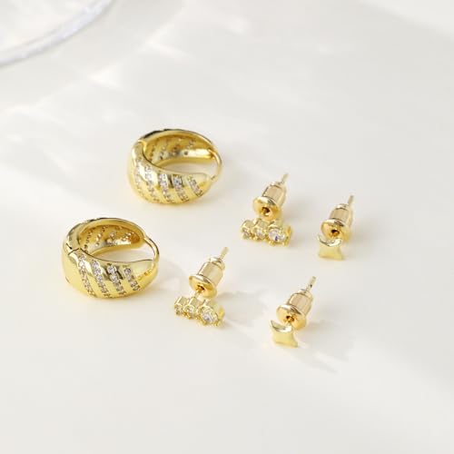 Rotnso Gold Hoop Earrings Set for Women Hypoallergenic Trendy Huggie Stack - style: 3 Pairs Star Hoops-GD