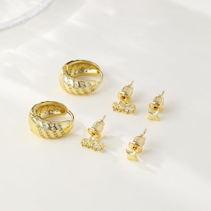 Rotnso Gold Hoop Earrings Set for Women Hypoallergenic Trendy Huggie Stack - style: 3 Pairs Star Hoops-GD