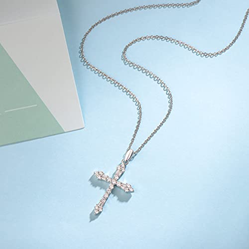 FANCIME Cross Necklace For Women Sterling Silver Cubic Zirconia Twisted Cross Infinity Open Loop Pendant Gift For Women, 18" Extender - color: Budded Flower