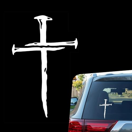 Christian Cross of Nails Sticker, Waterproof Bumper Cross Vinyl Decal for Car Truck Window Motorcycle Helmet Laptop Wall, Auto Accessories (White) - color: White