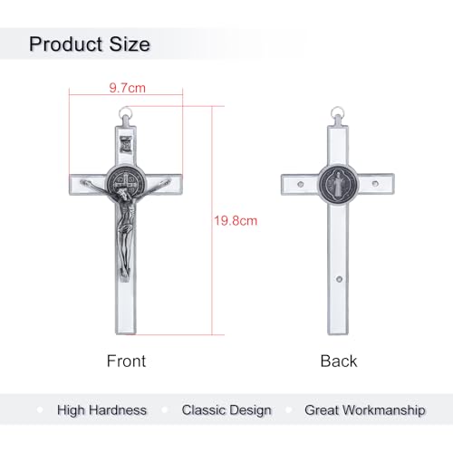 KOMI 7.5" Metal Crucifix Wall Cross with White Enamel Catholic Jesus Cross - color: White-Silver