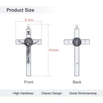 KOMI 7.5" Metal Crucifix Wall Cross with White Enamel Catholic Jesus Cross - color: White-Silver