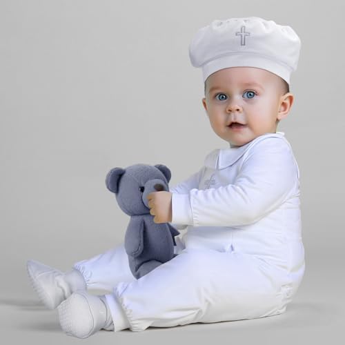 4 Pcs Baby Boy Baptism Outfits with Cross Christening Outfit Jumpsuit Hat Shoes Socks for Newborn Infant Boys - size: 6-12 Month