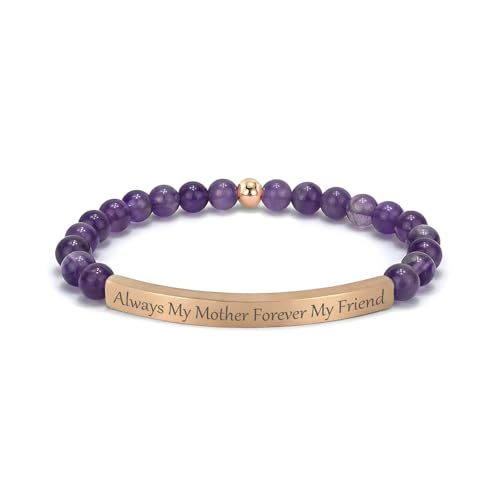 Amethyst Christian Bracelet for Women, 18K Gold Plated Bible Verse Jewelry, Inspirational Religious Faith Gift, Scripture Jewelry for Encouragement & Strength - color: Always My Mother Forever My Friend-Amethyst Rose Gold