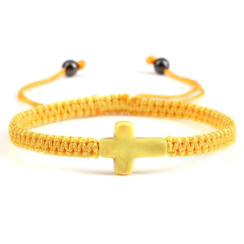 Colorful Cross Braided Handmade Woven Rope Prayer Protection Bracelet Inspirational Religious Christian Protection Bangle for Women Men Couple Friendship Jewelry - color: yellow