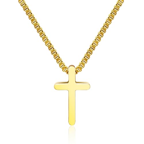 Cross Necklace for Woman, Gold Silver Plated Cross Pendant Necklaces Choker Faith Jewelry Non Tarnish Cute Simple Christian Religious Diamond Cross Necklace for Mom - color: 03 Gold Small Simple Cross