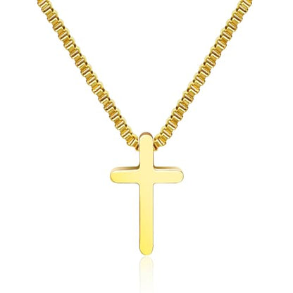 Cross Necklace for Woman, Gold Silver Plated Cross Pendant Necklaces Choker Faith Jewelry Non Tarnish Cute Simple Christian Religious Diamond Cross Necklace for Mom - color: 03 Gold Small Simple Cross