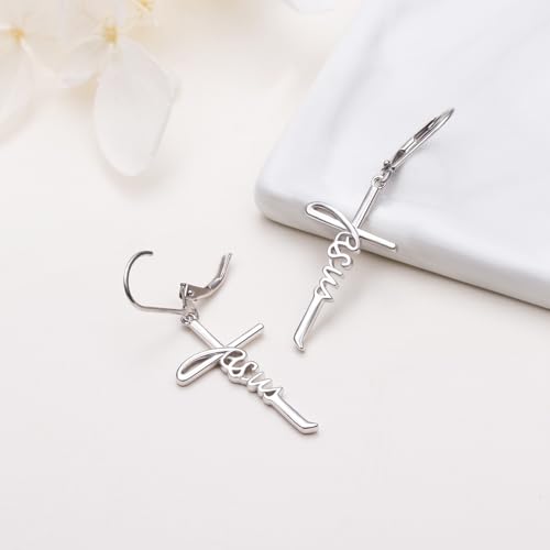 925 Sterling Silver Infinity Love of God Simple Dainty Faith Cross Dangle Earrings Religious Gift for Women - color: Jesus