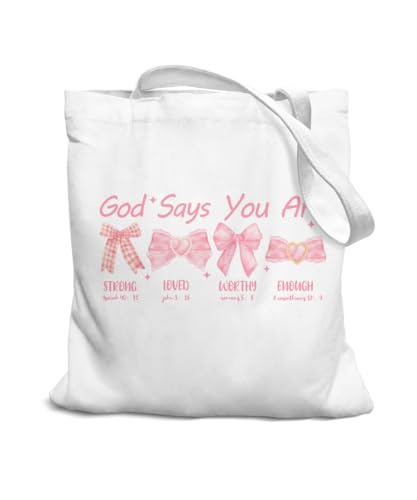 Coquette Bow Bible Canvas Tote Bag for Women Teens Teen Girls, Pink Bow Girls Tote Bag, Coquette Gifts - color: Pink Christian Bow