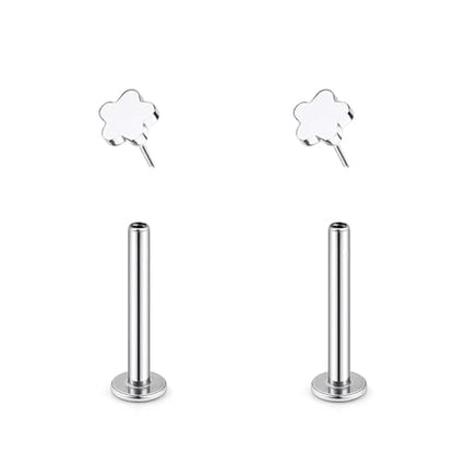 1 Pairs G23 Titanium 20G/18G/16G Press Fit Threadless Push Pop Top 4mm Flat Back Piercing Lip Stud Earring Labret Monroe Lip Ring Tragus Cartilage Bar Lehgth 6mm-12mm - color: 1 Pair Flower