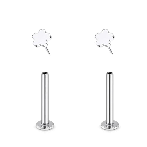 1 Pairs G23 Titanium 20G/18G/16G Press Fit Threadless Push Pop Top 4mm Flat Back Piercing Lip Stud Earring Labret Monroe Lip Ring Tragus Cartilage Bar Lehgth 6mm-12mm - color: 1 Pair Flower