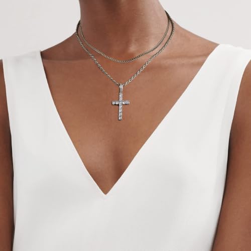 GEMOSA Cross Necklace for Men, Cuban Link Layered Rope Chain Silver/Gold/Black - color: Black Gold, size: 16/18 inch
