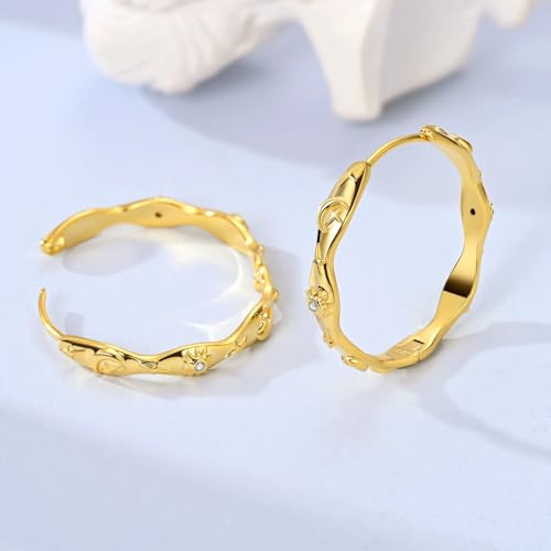 LAZA 925 Sterling Silver Earrings for Women Huggies Hoop Gold Earrings - color: Gold Moon Star Sun Earrings