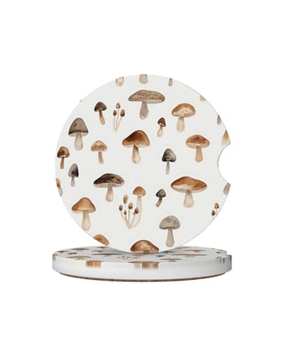 Ceramic Car Cup Coasters 2PCS - Tasty Mushroom - color: Tasty Mushroom