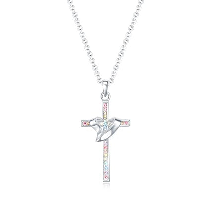 Baptism Cross Necklace for Women,First Communion Cross Necklaces Jewelry Gifts for Women - color: Girls Cross Heart