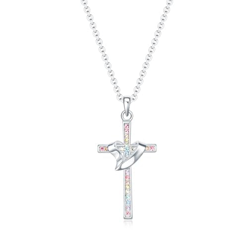 Baptism Cross Necklace for Women,First Communion Cross Necklaces Jewelry Gifts for Women - color: Girls Cross Heart