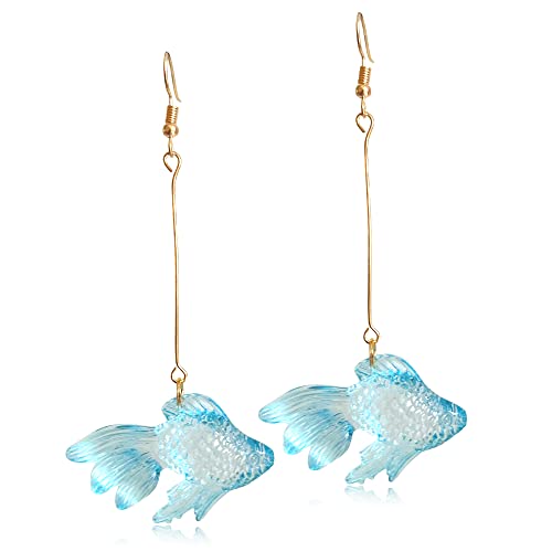 Funny Cute Long Transparent Resin Goldfish Dangle Drop Earrings Creative Chic Personalized Simulation Fish Earrings for Women Statement Jewelry Gifts - color: Blue