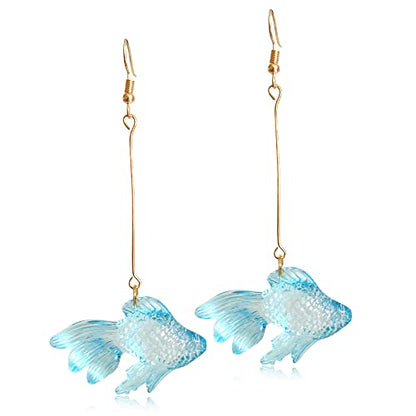 Funny Cute Long Transparent Resin Goldfish Dangle Drop Earrings Creative Chic Personalized Simulation Fish Earrings for Women Statement Jewelry Gifts - color: Blue