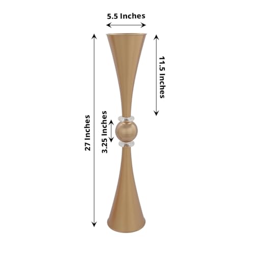 Efavormart 2 Pack | 27" Gold Crystal Embellishment Trumpet Table Centerpiece, Reversible Plastic Flower Vase - color: Gold, size: 27"