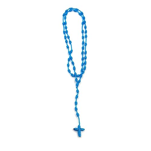 Caiyao Lightweight Catholic Knotted Rosary Cross Long String Necklace for Women Durable Braided Long Knotted Cord Rope Strand Twine Cross Spiritual Necklace Teen Girls Boys Keepsake Gift, 20 Inches - color: light blue